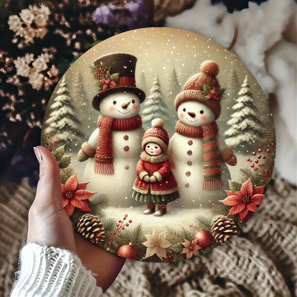 1PC Christmas Snowman Celebration Themed Aluminum Sign, 2D Flat Printed Iron Plate for Door, Wall, Home, Room, Farmhouse