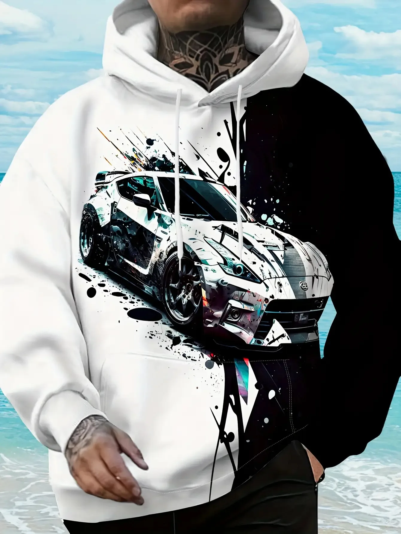 New model: men’s hooded long-sleeve loose-fitting casual printed basic sweatshirt. Perfect for young people in spring, summer, a