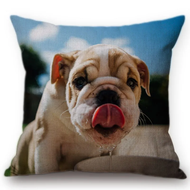 Funky Pet Dog Style Throw Pillow Case Cute Bulldog Golden Retriever Pattern Cotton Linen Car Sofa Decoration Cushion Cover