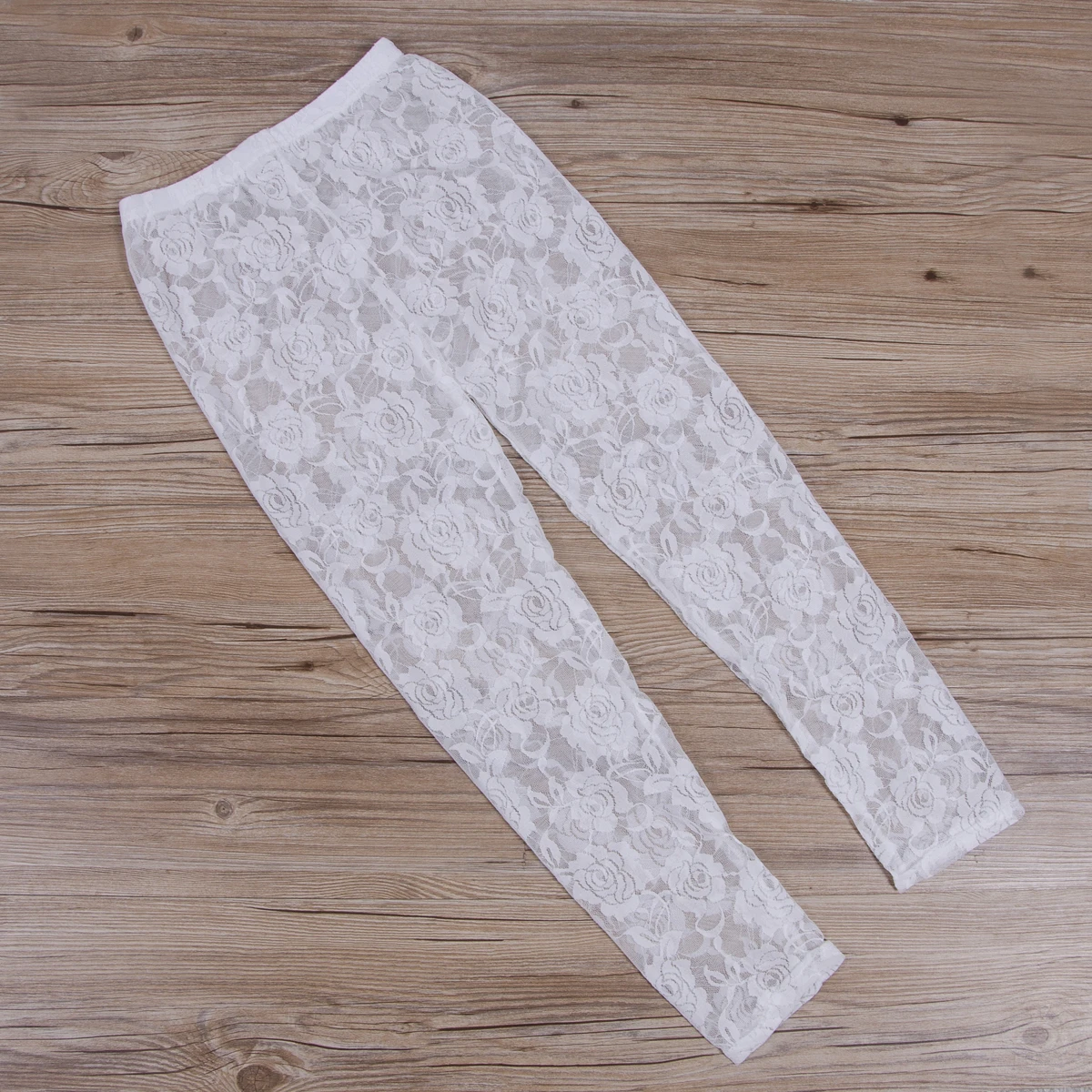 

Women Summer Leggings Solid Color Floral Lace Sheer Long Elastic Band High Waist Pants Vintage Slim-Fit Wild Fashion Bottoms