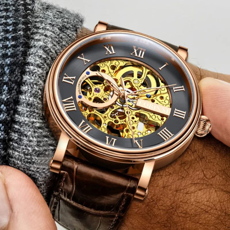 

LOBINNI L9018 New Automatic Mechincal Watch Men Top Brand Luxury Skeleton Waterproof 50m Sapphire Clock Men Relogio Masculino