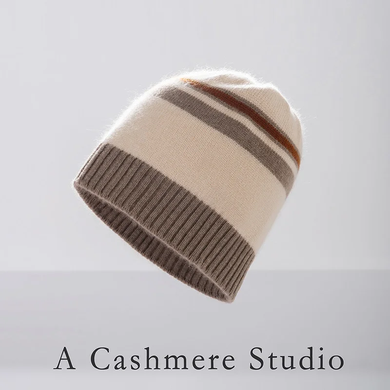 Winter New High-Quality Cashmere Unisex Striped Hat Outdoor Warm Knitted Threaded Beanie Casual Hats For Men and Women