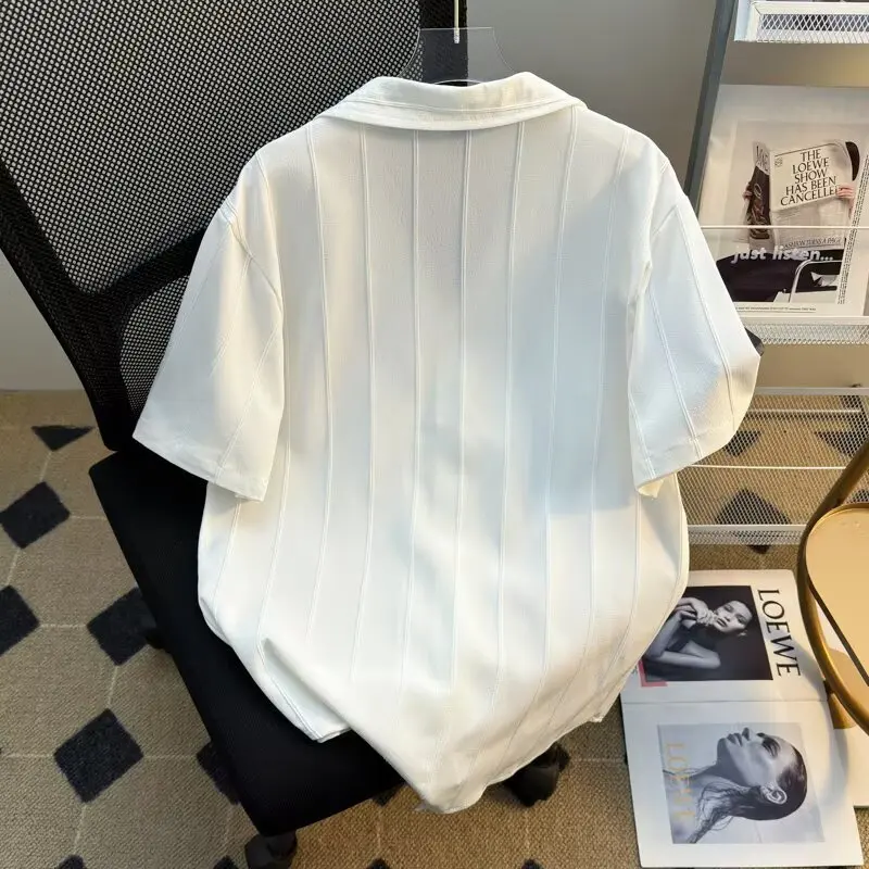 

Fashionable Short-sleeved White Cuban Collar Shirt for Men, Summer Trend, New Style, Stylish Unbranded, Versatile, Artistic 2026