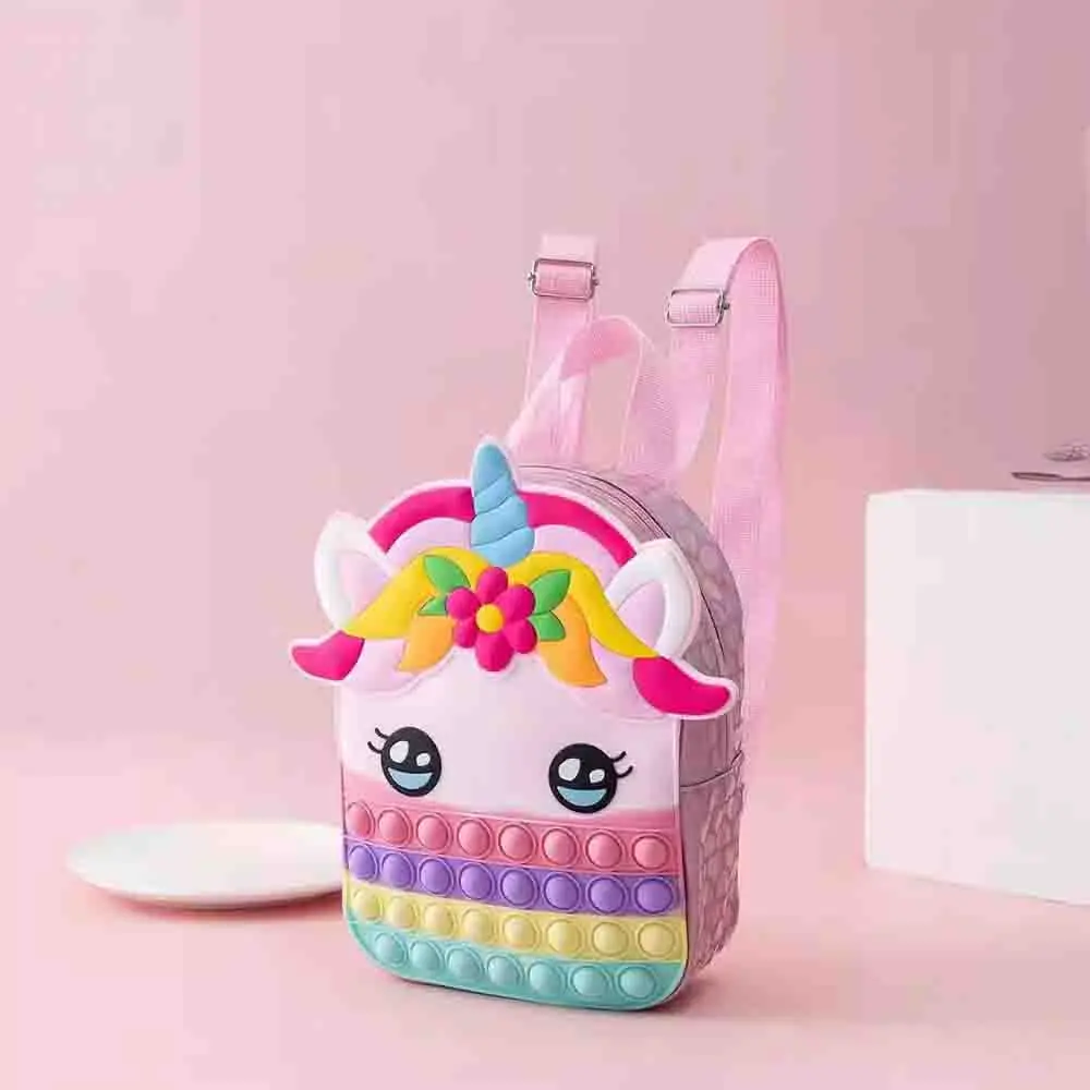 Bolso de silicona con dibujos de animales para niños, bolsa de mensajero con forma de unicornio, con burbujas, antiestrés