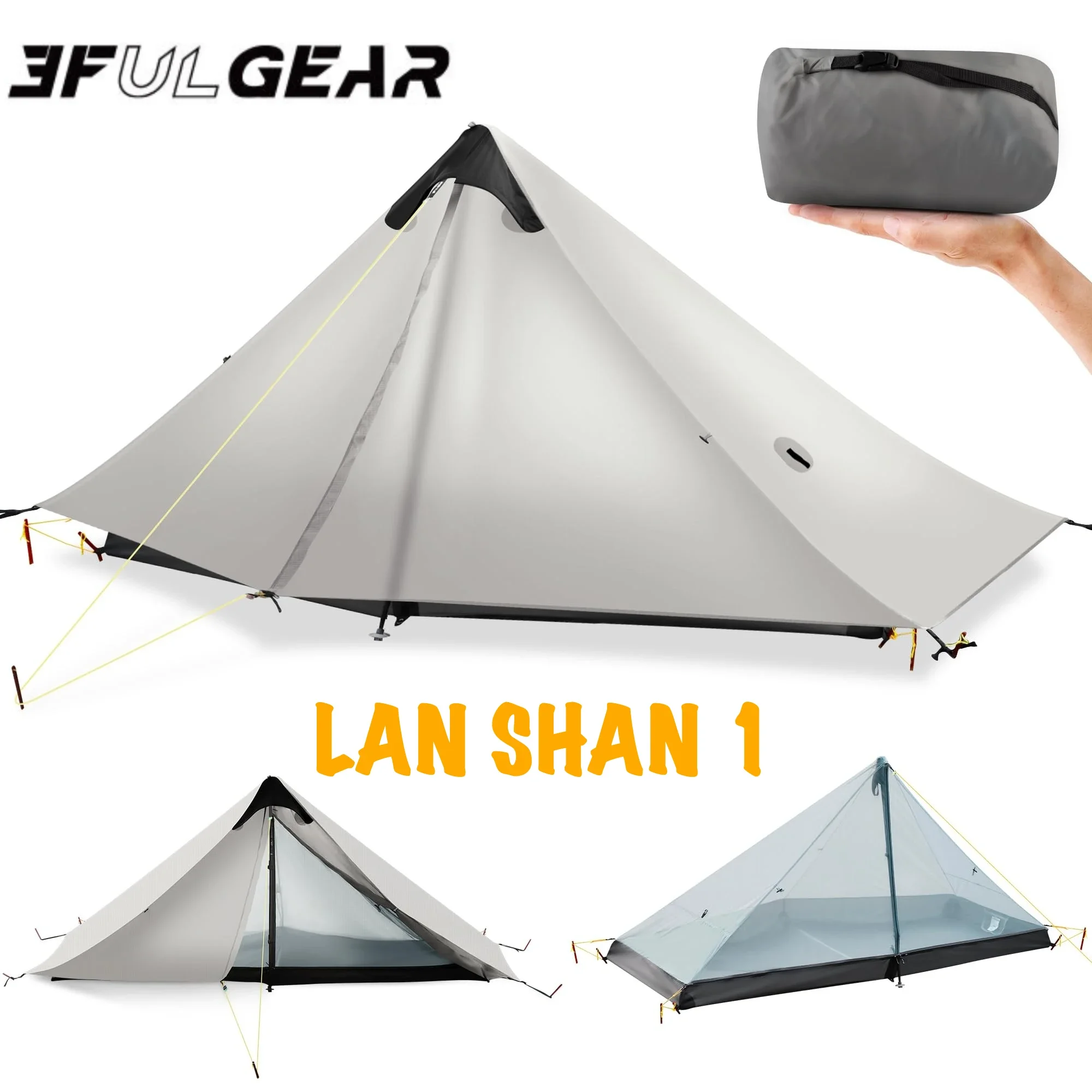 3F UL GEAR 2026 Lanshan 1 Tent Ultralight Outdoor Camping Poleless Tent T-zipper Door Waterproof Trekking Mountaineering