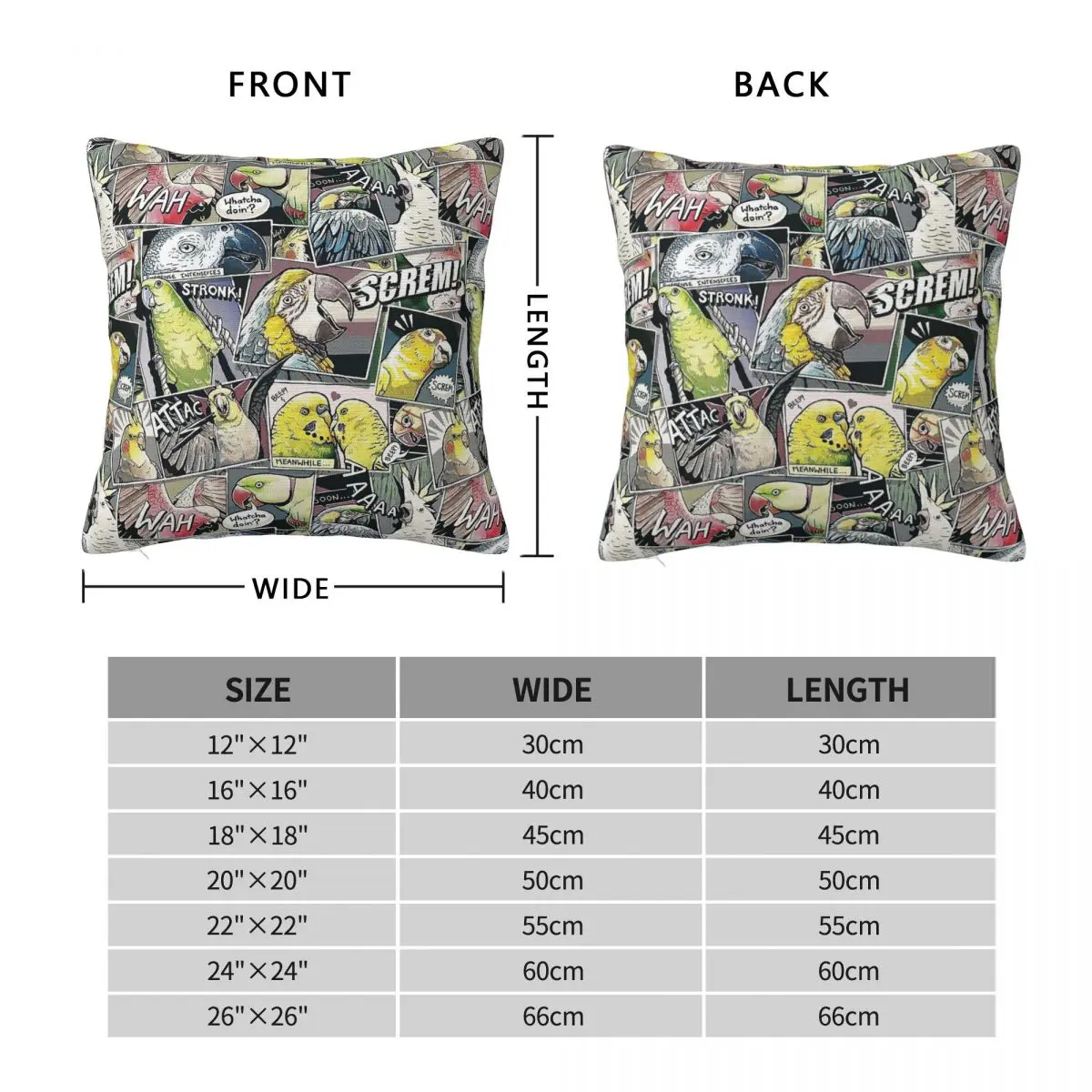 Parrots Macaw Comic Square Pillowcase Polyester Linen Velvet Printed Zip Decor Throw Pillow Case Sofa Seater Cushion Cover