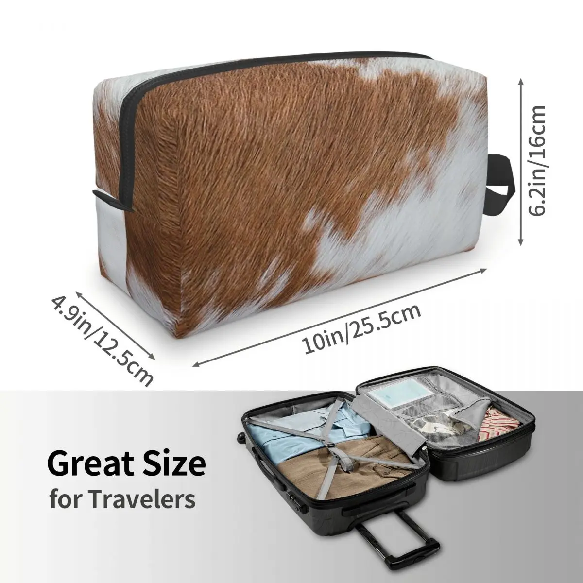Cow Fur Cowhide Texture Cow Skin Print Pattern Makeup Bag Cosmetic Storage Dopp Kit Toiletry Cosmetic Bag for Women Beauty