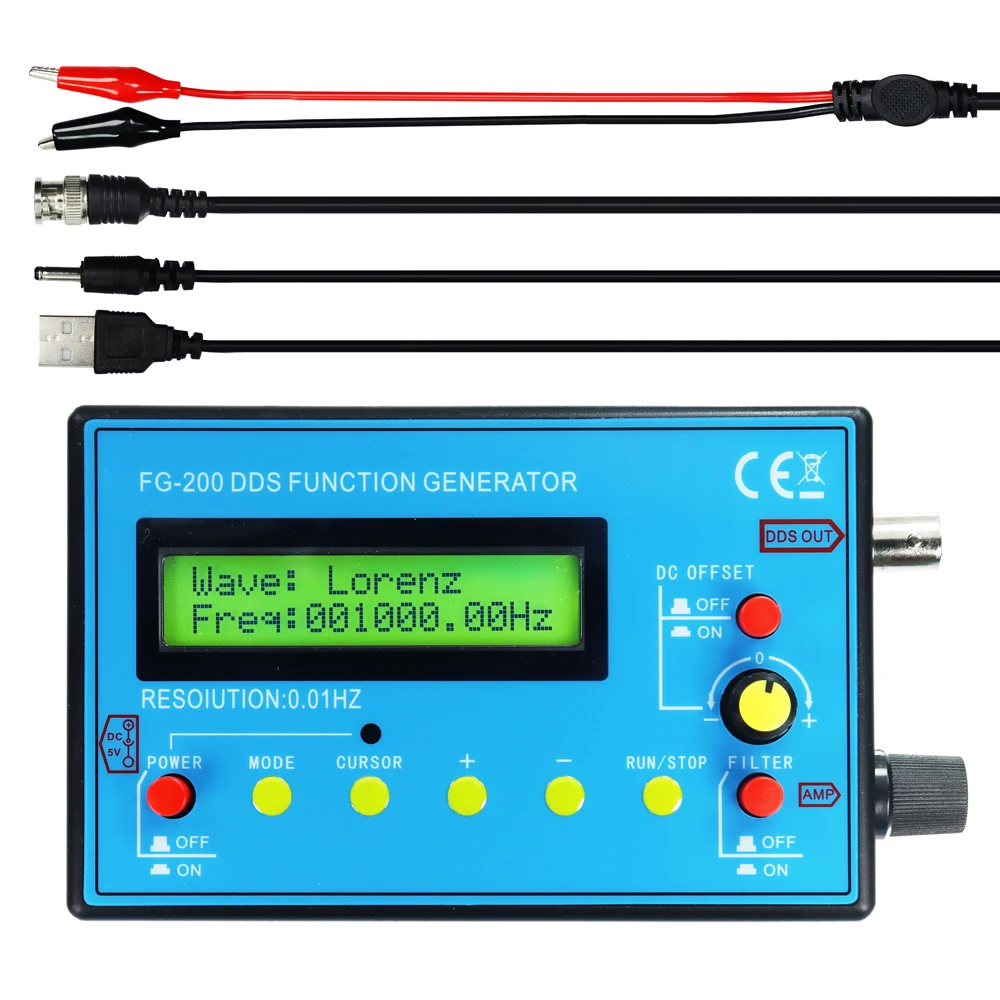 FG-100 FG-200 Funkcja DDS Generator sygnału Licznik częstotliwości 0,01 Hz - 500 KHz Moduł źródła sygnału Sygnalizacja sinusoidalna + kwadratowa + fala piłokształtna