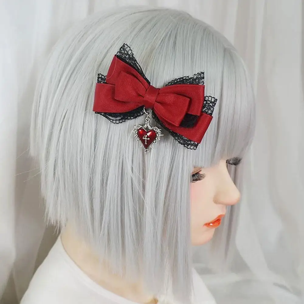 

Аксессуары для волос в стиле Лолиты, заколка для волос, черная лента, бант, заколки для волос, кружевной бант, заколка с бантом, подвеска в виде креста и сердца, заколка для косплея