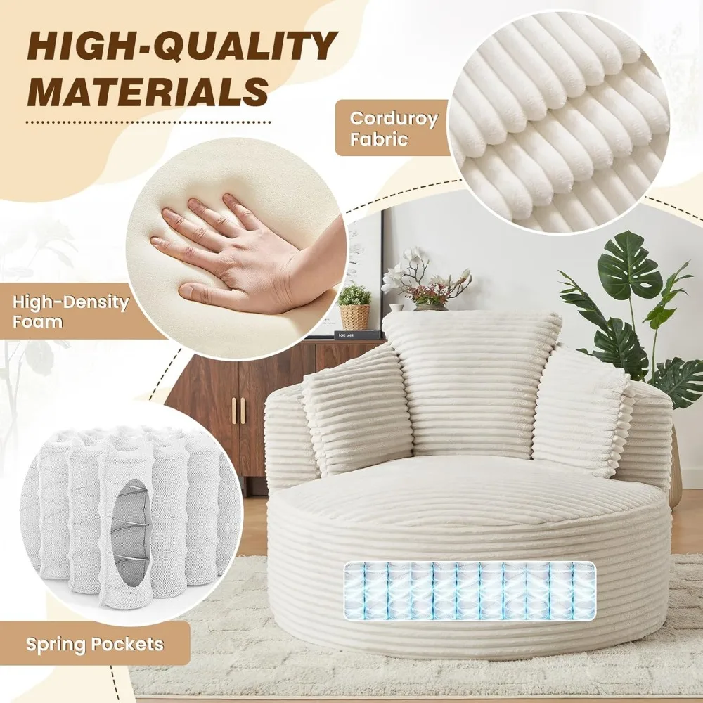 كرسي صالة دائري كبير الحجم بقدرة 48 وات، أريكة سحابة قطيفة سروال قصير، كيس فول دائري مملوء بالرغوة مع وسادة