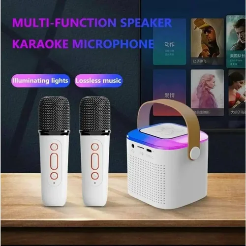 Imagen 1 del producto Altavoz Bluetooth inalámbrico Y1 multifunción con 2 micrófonos RGB, reproductor de música portátil, máquina de Karaoke para niños, regalo para el hogar