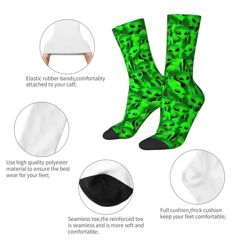 Green Aliens Men Women Crew Socks Unisex Kawaii 3D Print Dress Socks