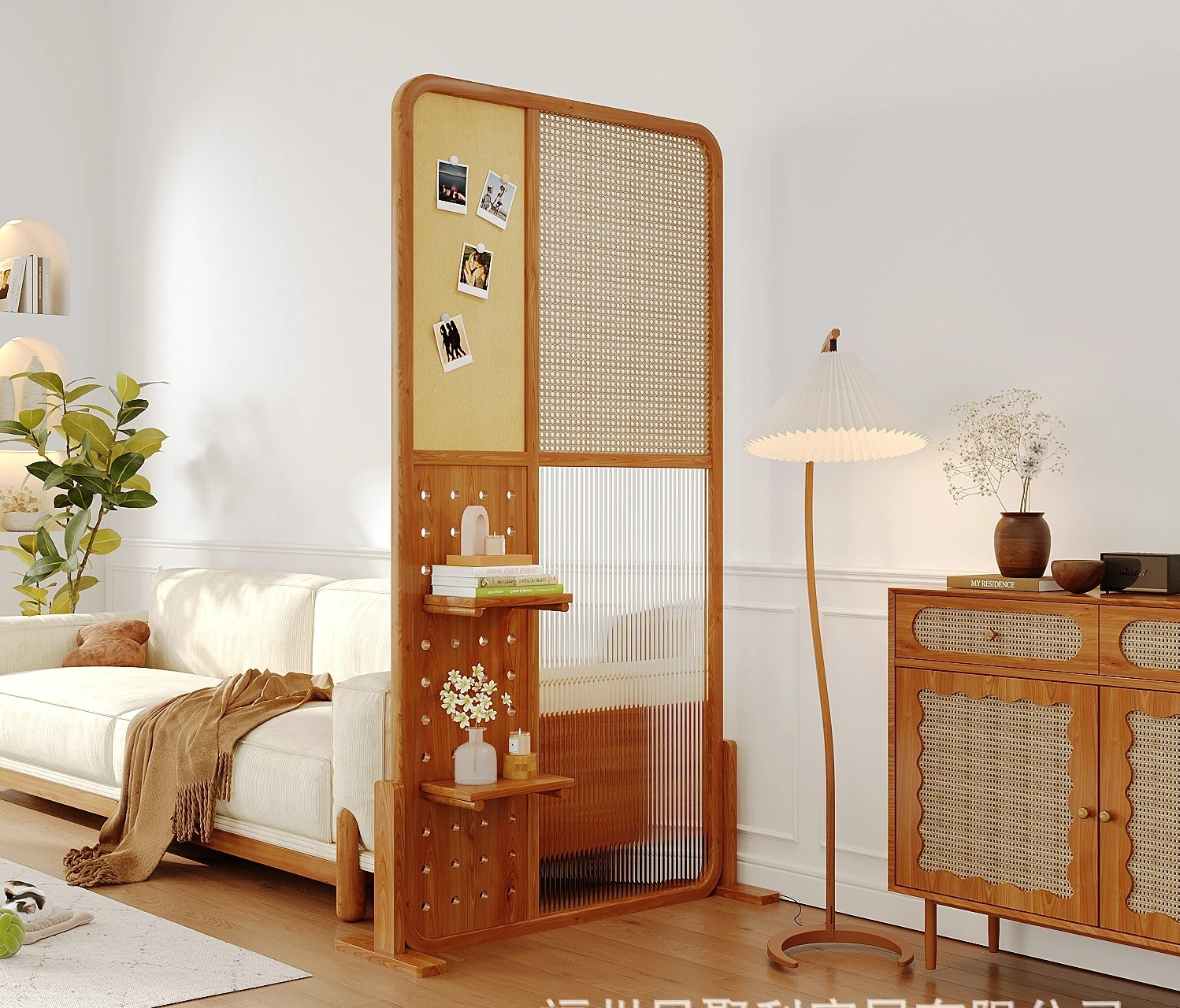 The store manager recommends Japanese-style rattan screen partition Changhong glass hole board shelf partition living room entra