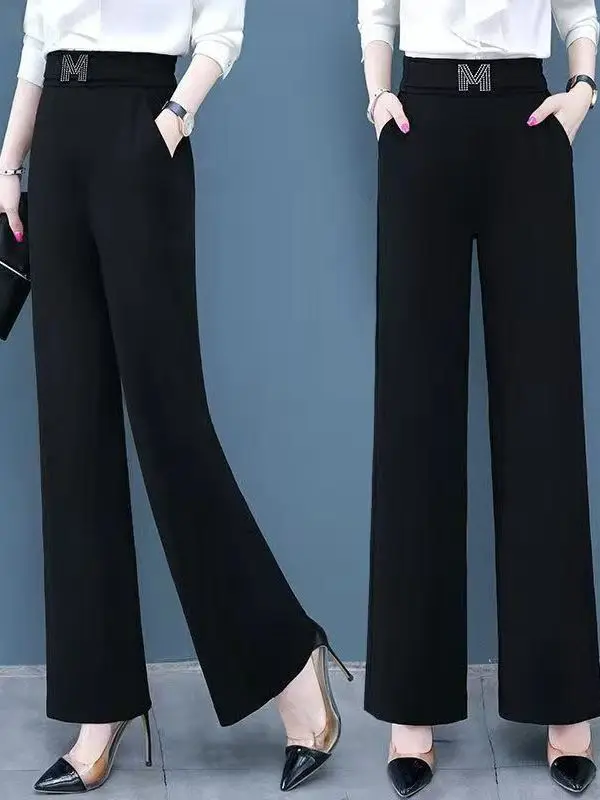 

High Waist Comfortable Breathable Thin Wide Leg Pants plus Size Summer Casual Polyester Fiber Ladies plus Size Comfortable Pants
