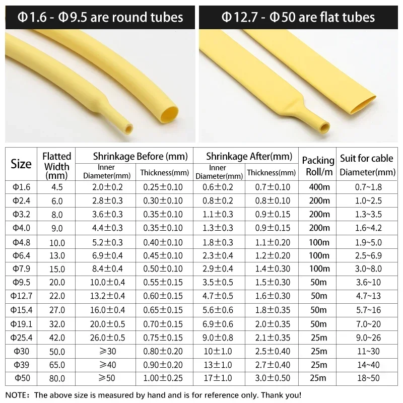 1~10m Yellow 1.6 ~ 39mm 3:1 Heat Shrink Tubing With Glue Double Wall Adhensive Lined Wire Polyolefin Cable Sleeve Waterproof