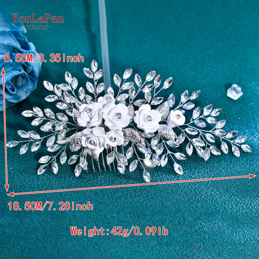 YouLaPan زهرة حجر الراين الزفاف مشط الشعر الزفاف إكسسوارات الشعر النساء الشعر الحلي اليدوية مأدبة خوذة حفلة HP319