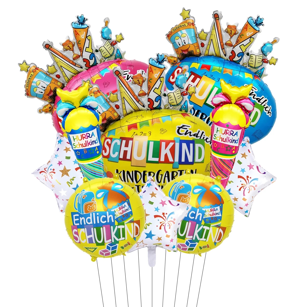 10 Stück Deutscher Buchstabe Schulkind Back to School Luftballons Set Eiscreme Hurra Schulkind Schwarz zur Schule Dekorationen