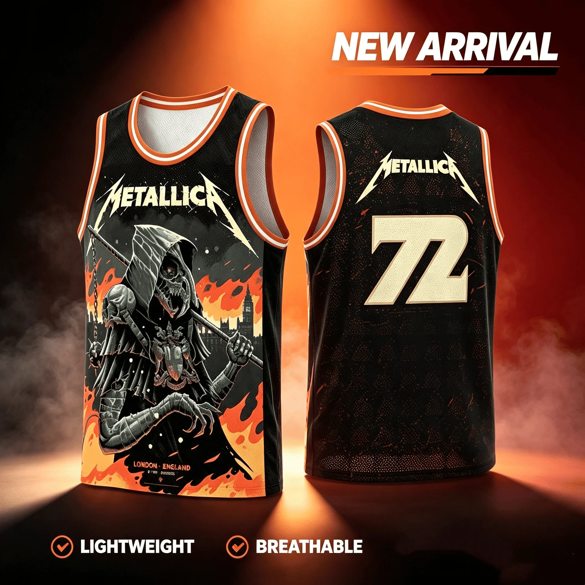 Metallica M72 European Tour 2026 Basketball Jersey Men's and Women's Summer Vest Breathable Quick Drying Family Kids Clothing 26