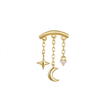 CANNER 1 ST 925 Sterling Zilver Achtpuntige Ster CZ Piercing Oorbel Voor Vrouwen Ins Kwastje Ketting Stud oorbel Party Fijne Sieraden