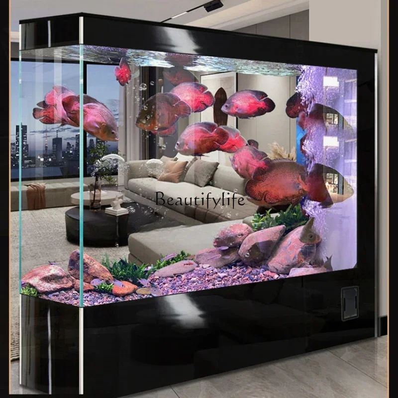 

yj5Super White Glass 2023 New Fish Tank Living Room Home Medium and Large Integrated Change Water Subareas Screens Aquarium