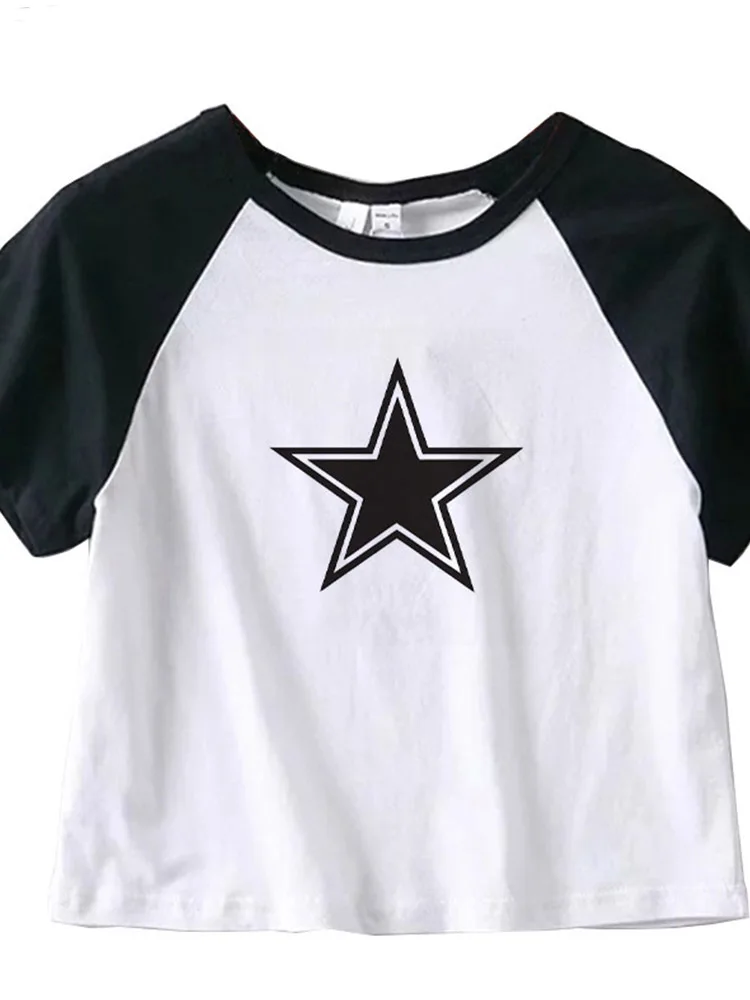 Female Y2K Clothes Star Tops Women Tshirt Harajuku Retro Fashion Gothic Short Sleeve Crop Sexy Tops Aesthetics Tops Short Navel