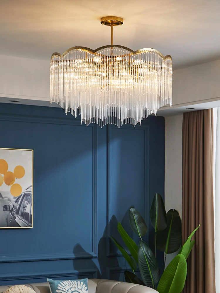 

Light luxury crystal chandelier postmodern minimalist atmosphere living room lamp tassel master bedroom dining room lamp