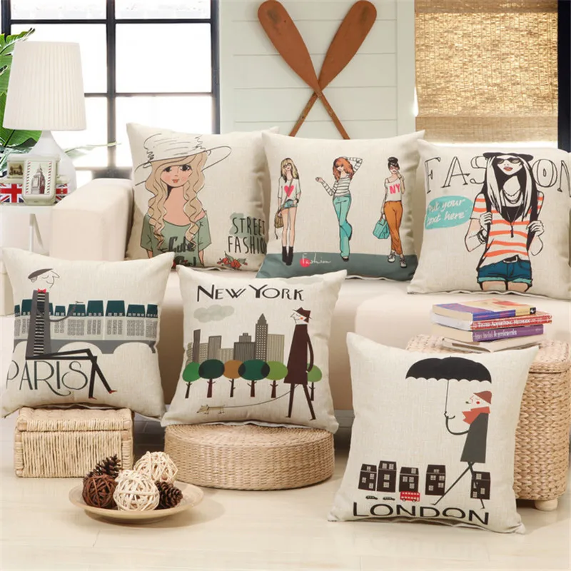 

45x45cm Fashion Car Sofa Seat Cushion Cover Cotton Linen Throw Pillowcase Bedroom Room Decoration