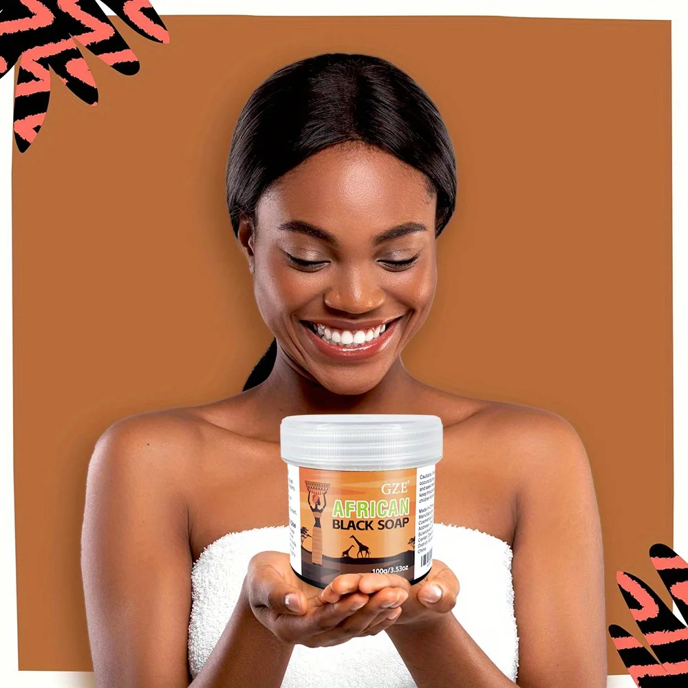 GZE African Black Soap 3-in-1 Face, Hair, and Body Cleanser - Deeply Cleanses and Moisturizes Skin and Hair, Natural Ingredients