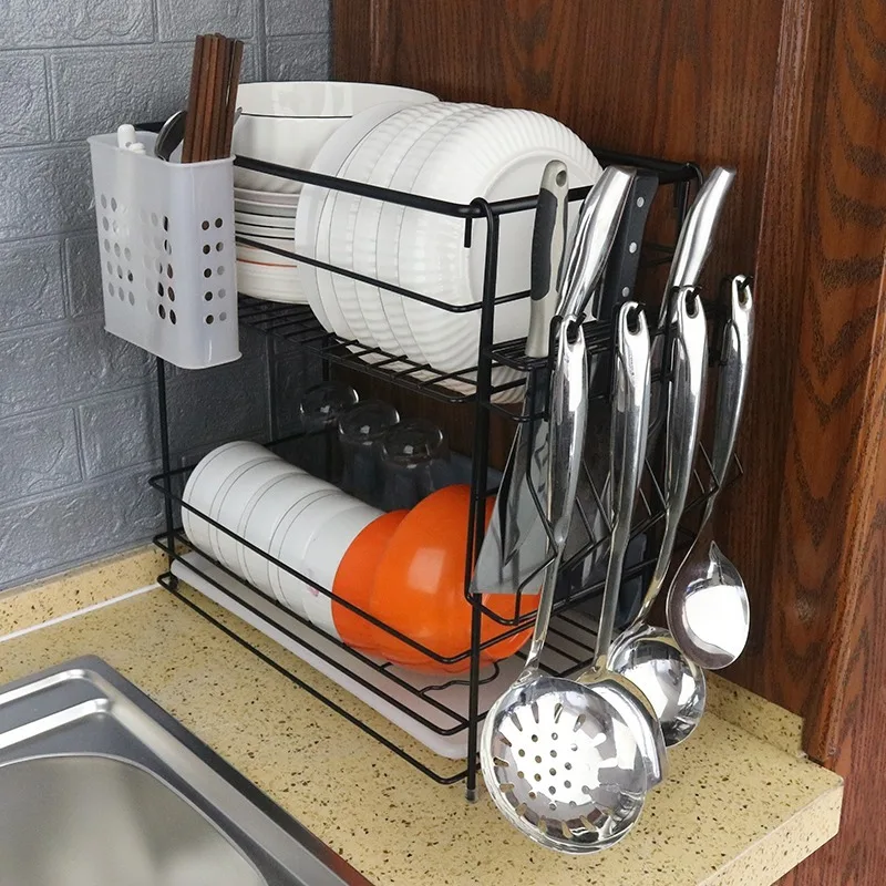 

Countertop double-layer dishes, chopsticks cage, cup holder, knife insert, hook, multi-functional storage rack