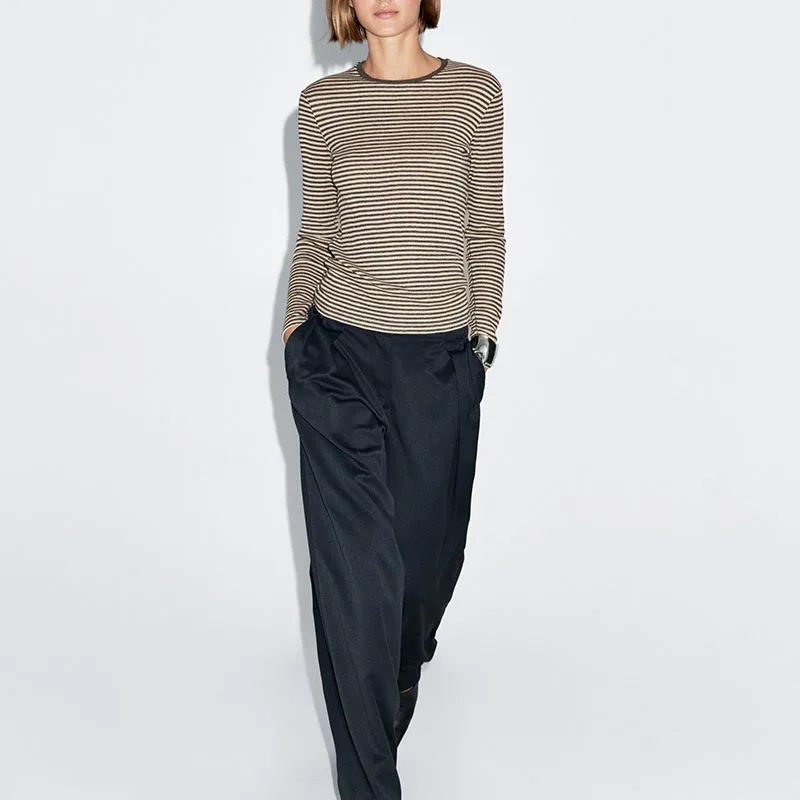 Slim Fit rond Ne Long Sve gestreept gebreid T-shirt Dames Casual Sle Top Nieuwe collectie Herfstseizoen Faion Trend