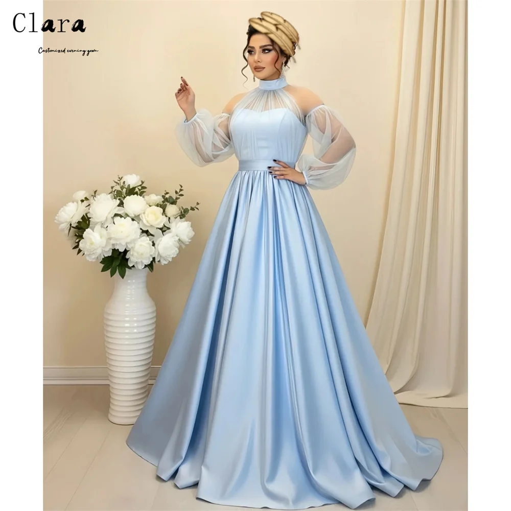 

Clara Custom Sky Blue Crew Neck A-line Off-the-shoulder Long Elegant Woman Party Dress Elegant Party Dresses for Women Luxury