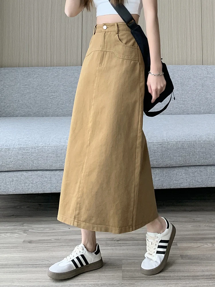 

Busin Ladies A-Line Skirt High Waist Straight Cut Workwear Summer 2025 Trendy High Waist Midi Skirt Korean Sle