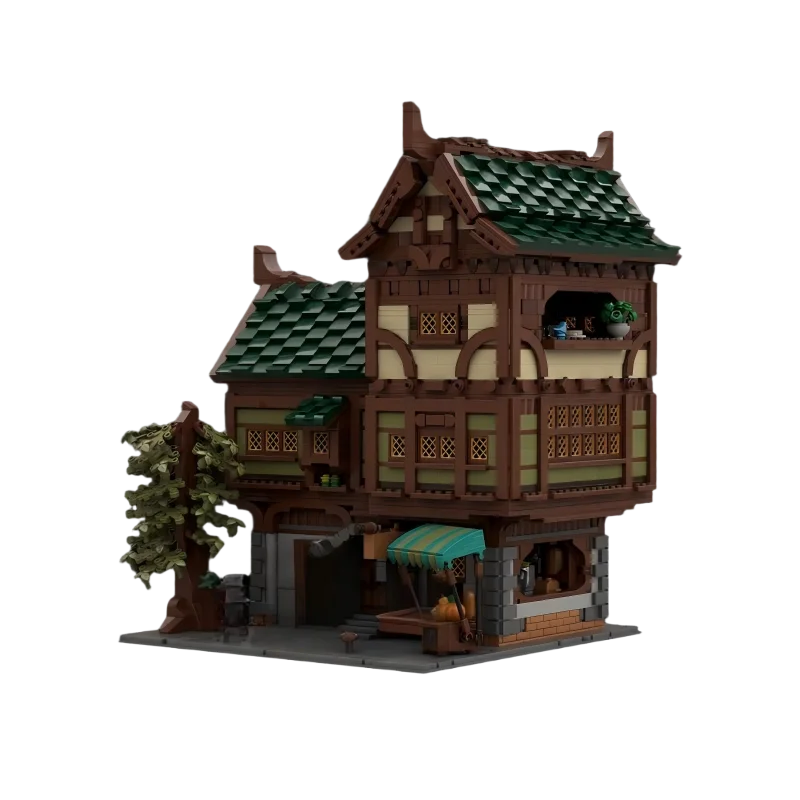 القرون الوسطى وحدات العمارة سلسلة MOC ثلاثة قصة الحانة وحدات اللبنات نموذج مجموعات لتقوم بها بنفسك الطوب لعبة الصبي هدية عيد الميلاد