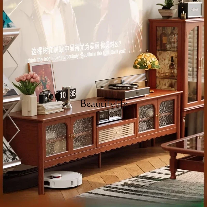 

Artistic French Style Solid Wood TV Cabinet Living Room Cherry Wood Vintage TV Floor Cabinet