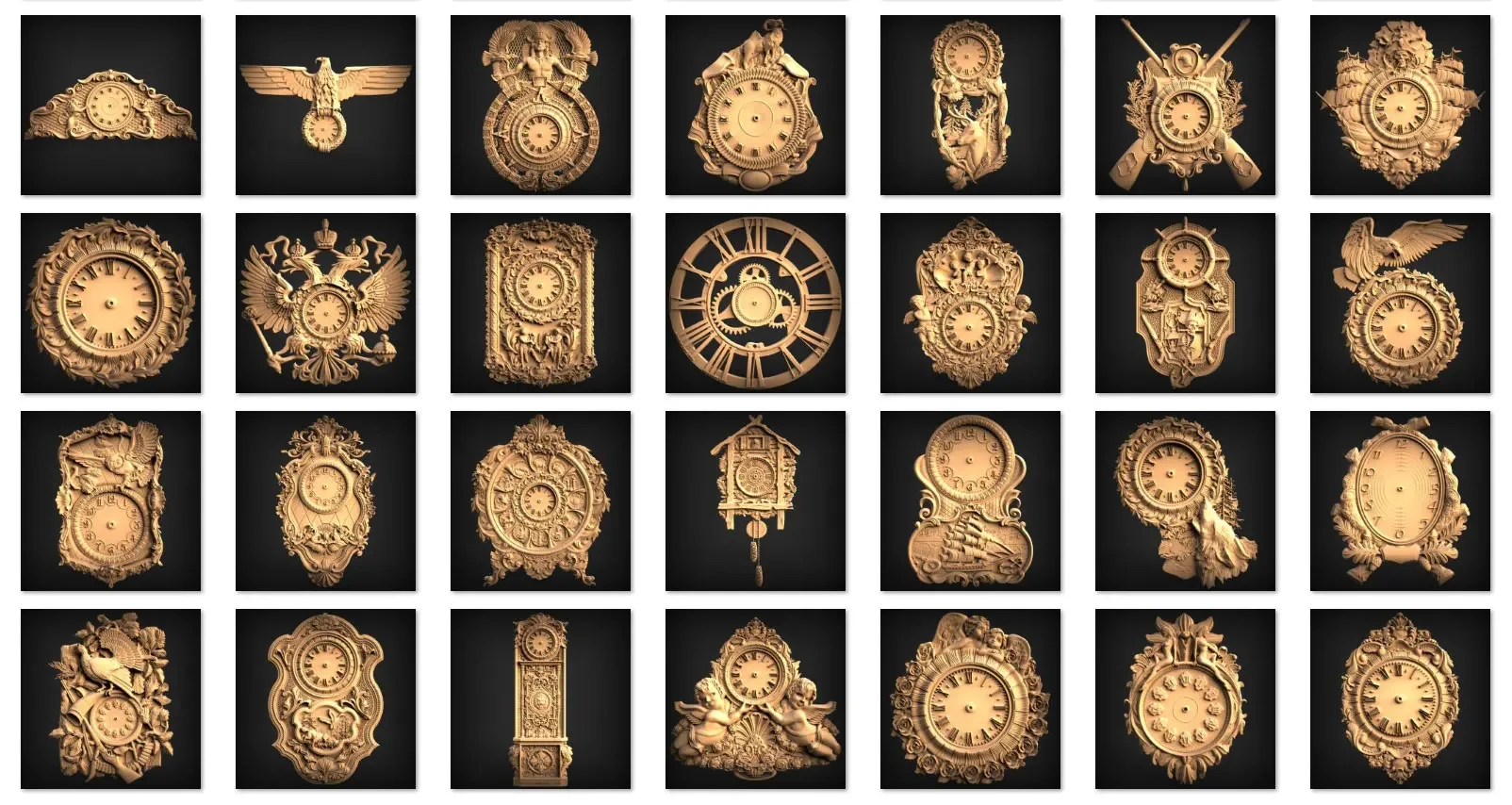 Clock STL file collection 3D models for CNC routers and 3D printers