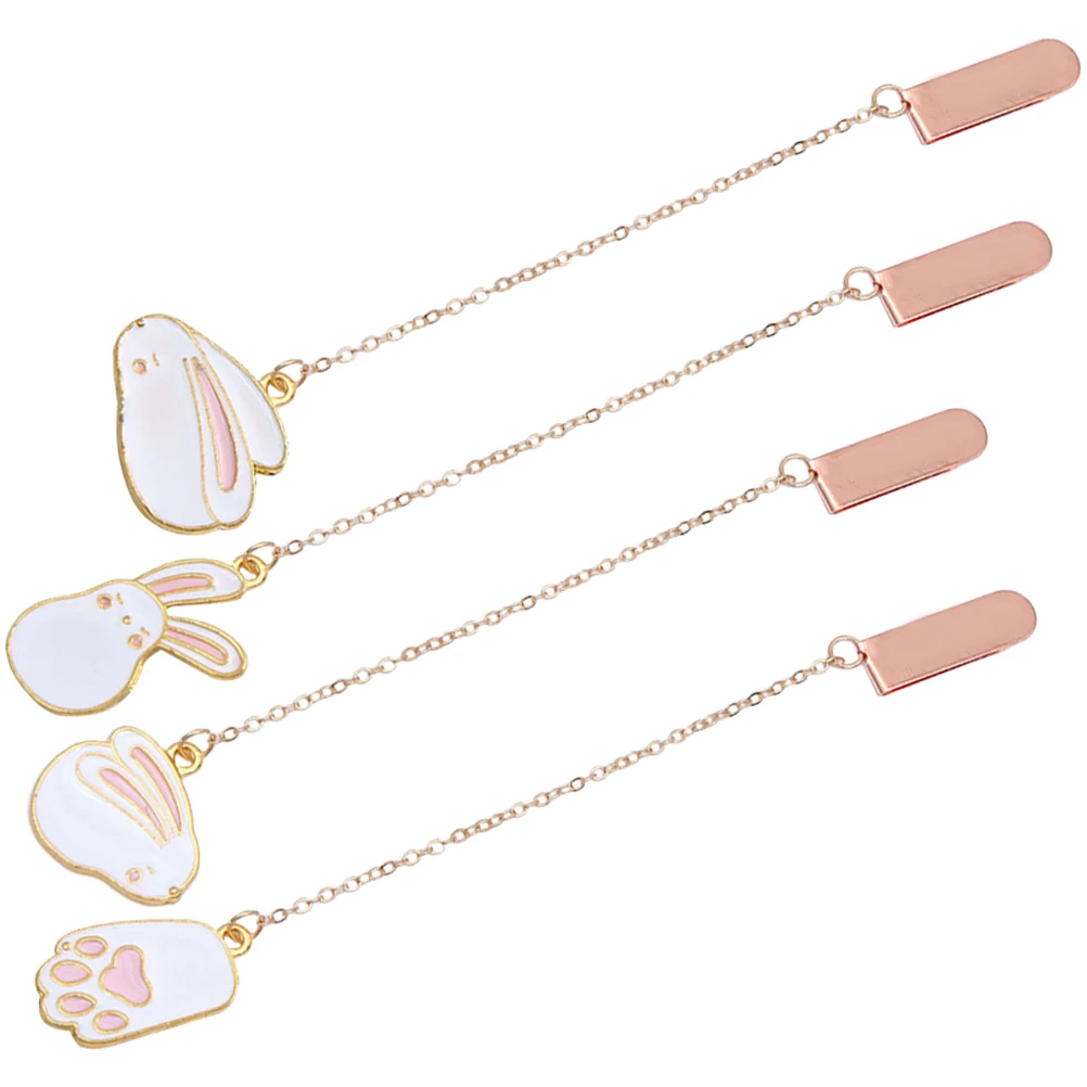 

4 Pcs Rabbit Bookmark Decoration Cute Metal with Tassel Pendant for Kids Zinc Alloy Marks Child Charm Bookmarks