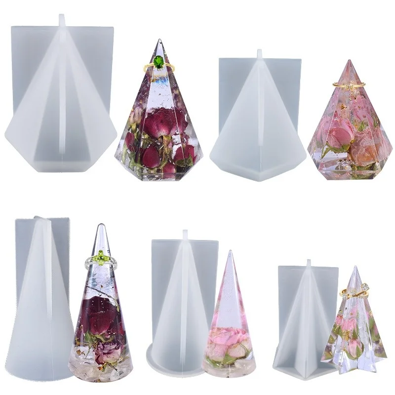 Cone Shaped Candle Resin Crystal Drop Glue Mold DIY Cylindrical Ring Holder Candle Table Silicone Mold Jewelry Handmade