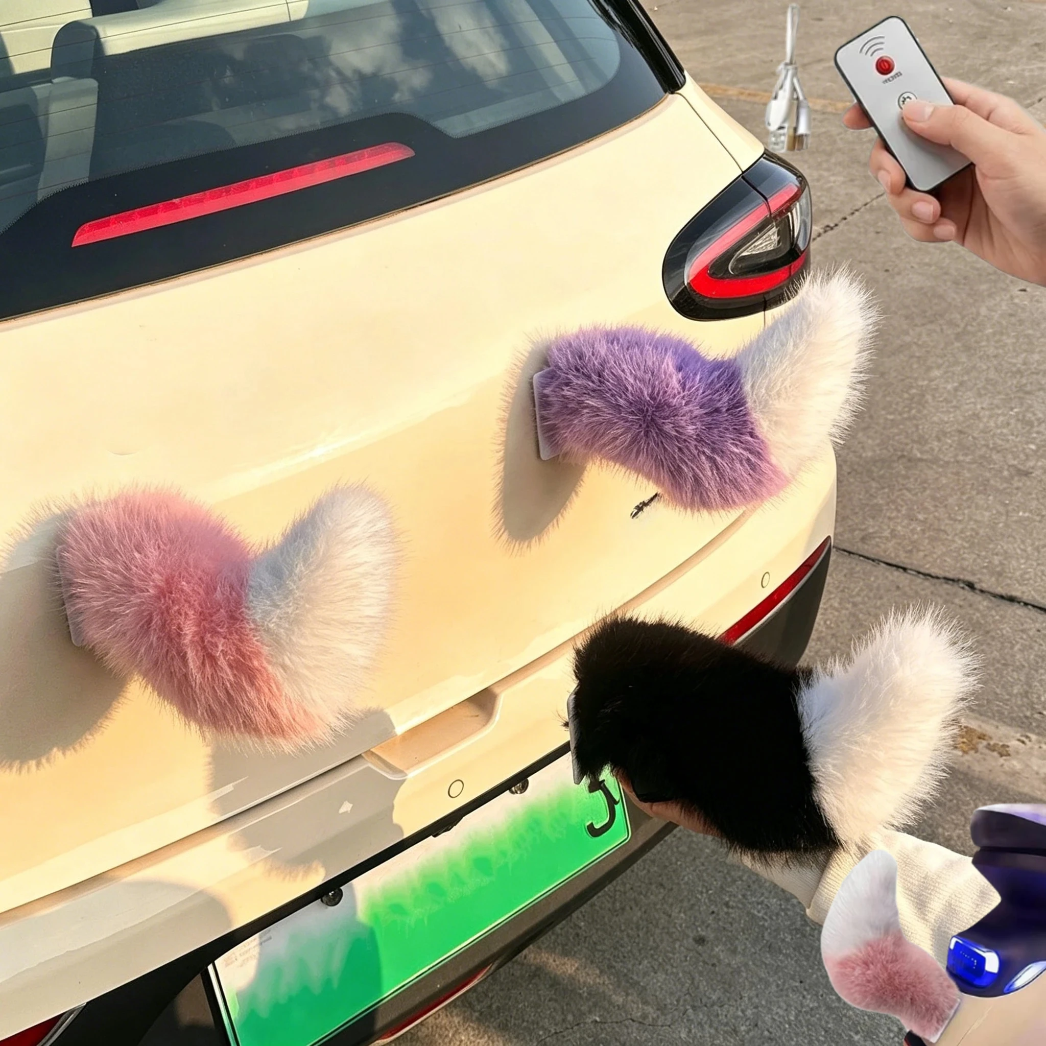 Acessório de Decoração Engraçado de Raposa Elétrica de Pelúcia com Cauda que Abana, Recarregável e Controlada Remotamente, para Carro e Moto