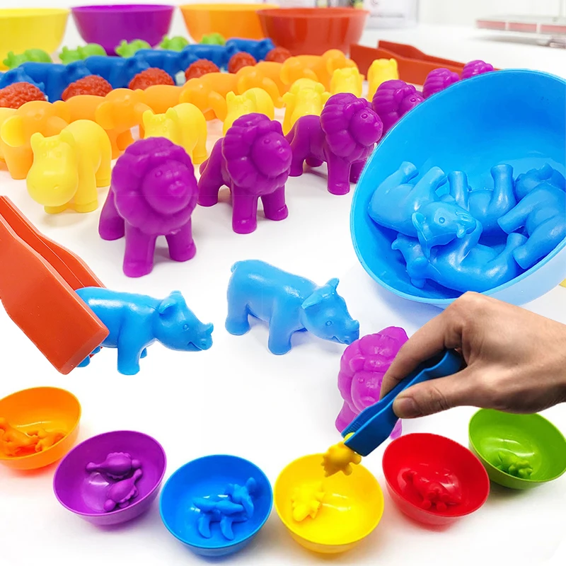 Kids Matching Game Learn Educational Toys Animal Cognition Rainbow Sort Fine Motor Training Montessori Sensory Puzzle Toy Gifts