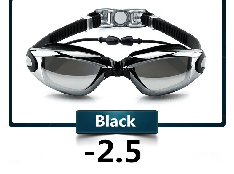 Anti-Beschlag-Profi-Schwimmbrille, Schwimmbrille, Myopie mit Ohrstöpseln, Nasenklammer, galvanisieren, wasserdichtes Silikon zum Schwimmen