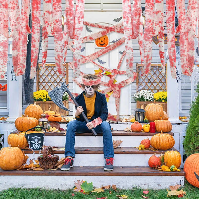 

1PC 5M Halloween Artificial Blood Gauze Bandage Bloody Cloth Strip Halloween Party Cosplay Haunted House Decor Horror Scene Prop