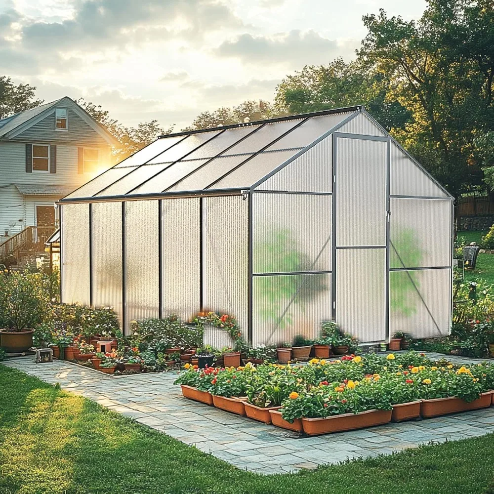 Walk-in Heavy Duty Greenhouse for Winter Garden Planting, Enhanced Aluminum Frame Greenhouses Kit Withstands Strong Wind or Snow