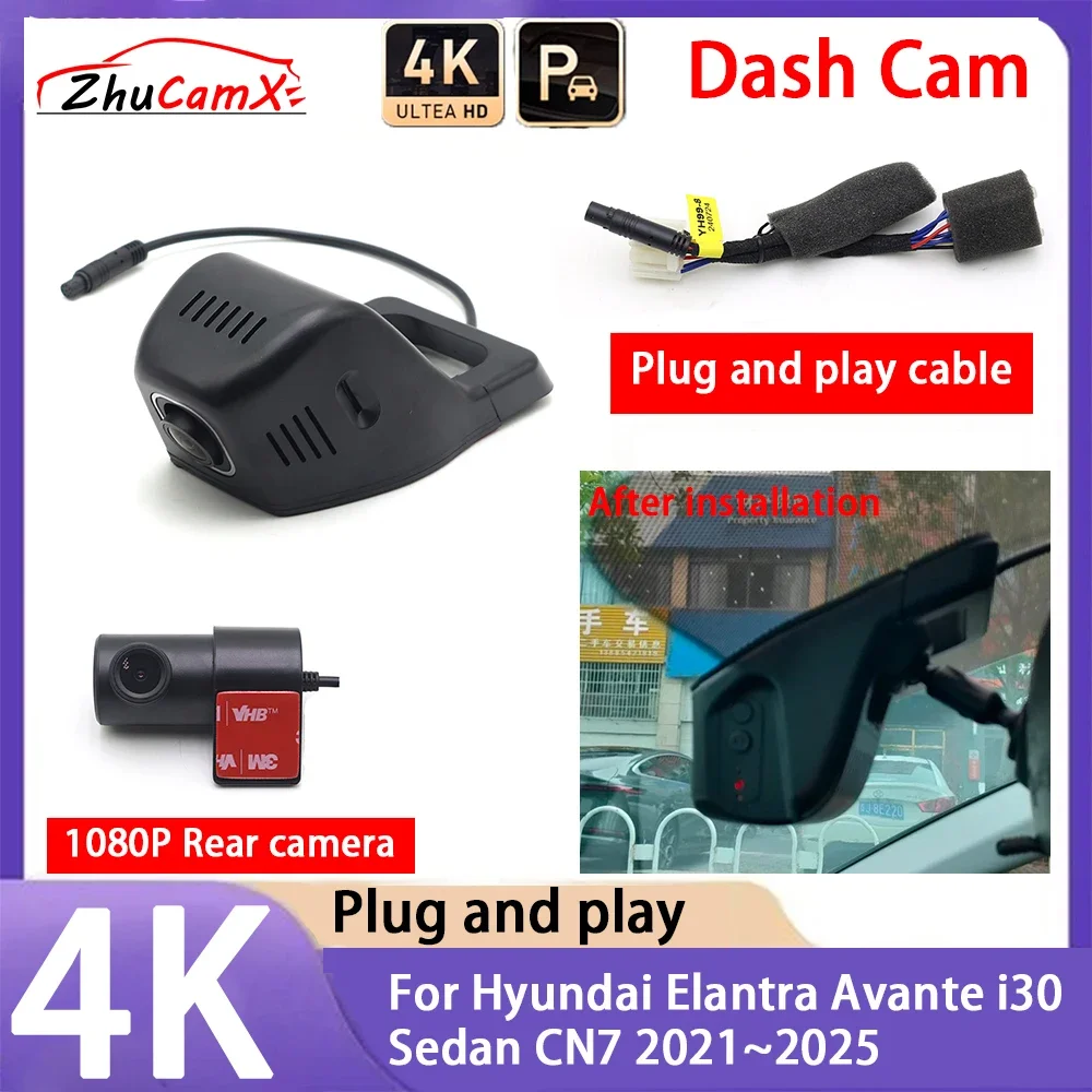 ZhuCamX 4K 2160P Car Camera Plug and Play UHD Dash Cam Night Vision for Hyundai Elantra Avante i30 Sedan CN7 2021~2025