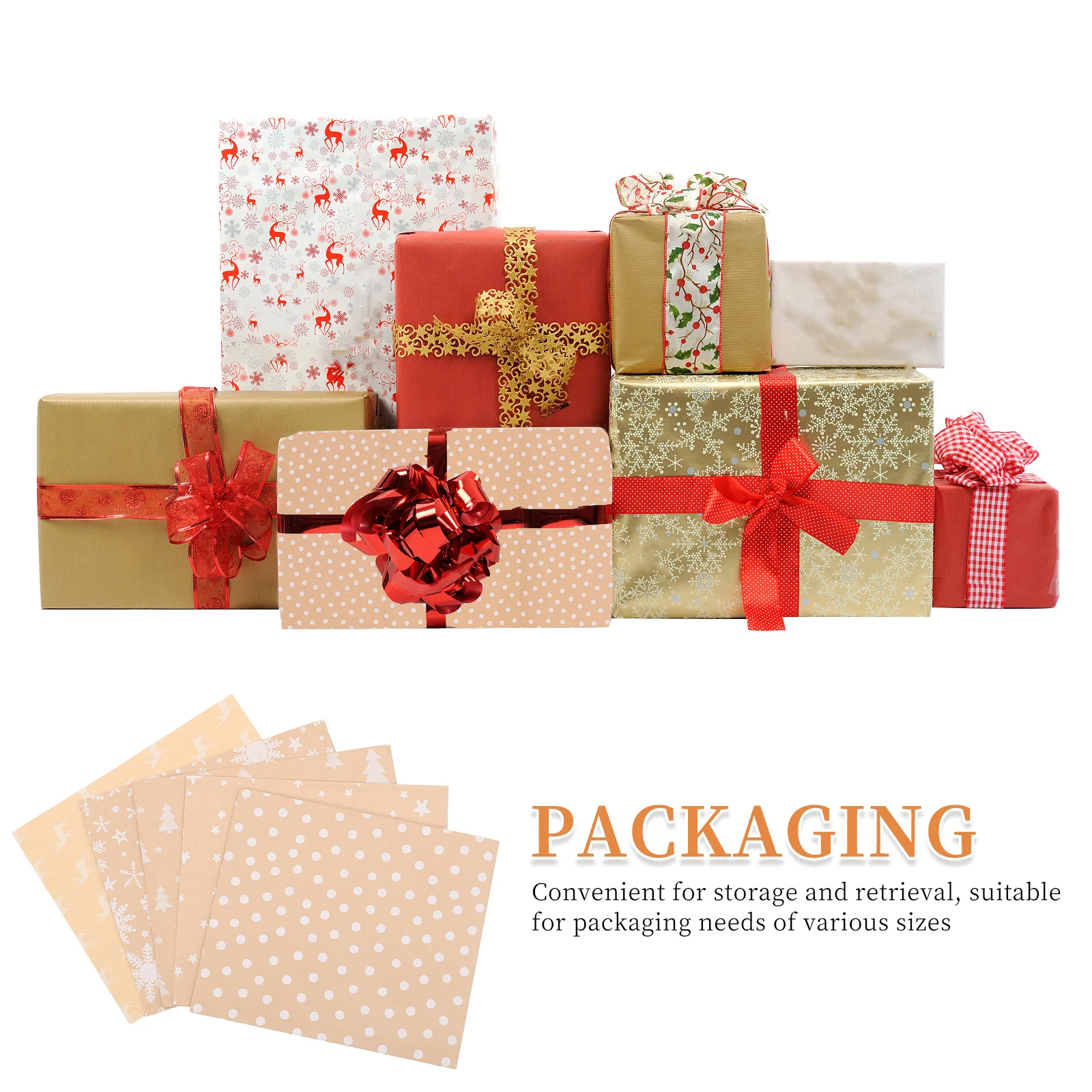 5Pcs Christmas Wrapping Paper Rolls Festive Design Durable Kraft Paper for Holiday Gifts and Parties Decorative Material
