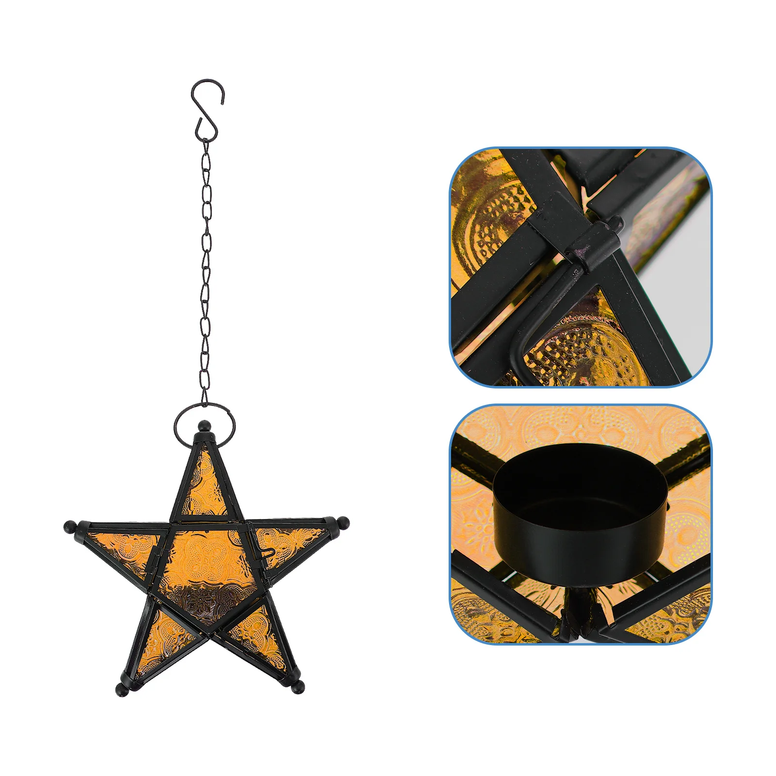 

Iron Pentagram Glass Lantern Retro Holder Hanging Decoration Indoor Outdoor Tealight Stand Nordic Style Shelf