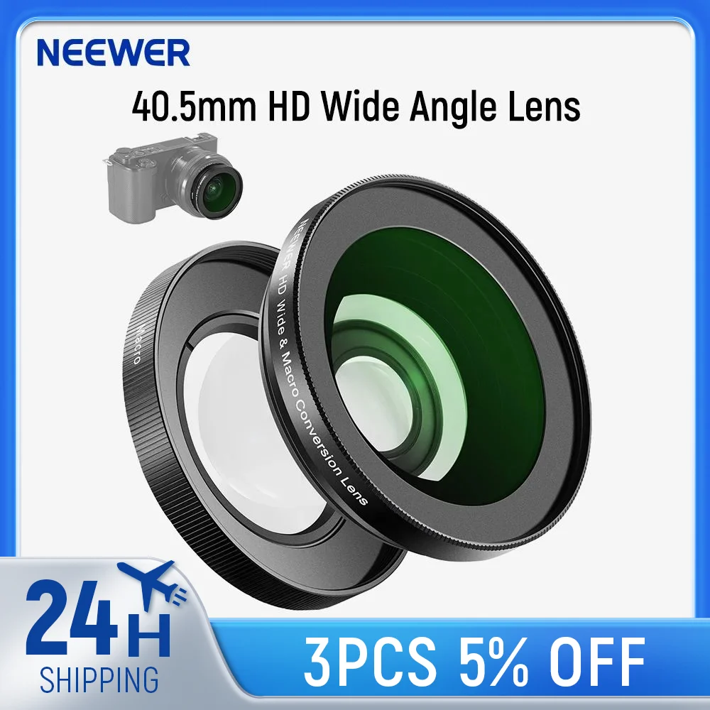 NEEWER 40.5mm HD Wide Angle Lens Compatible with Sony ZV-1F ZV-E10 A5000 A6000,2 in 1 18mm Wide Angle & 10x Macro Additional Len