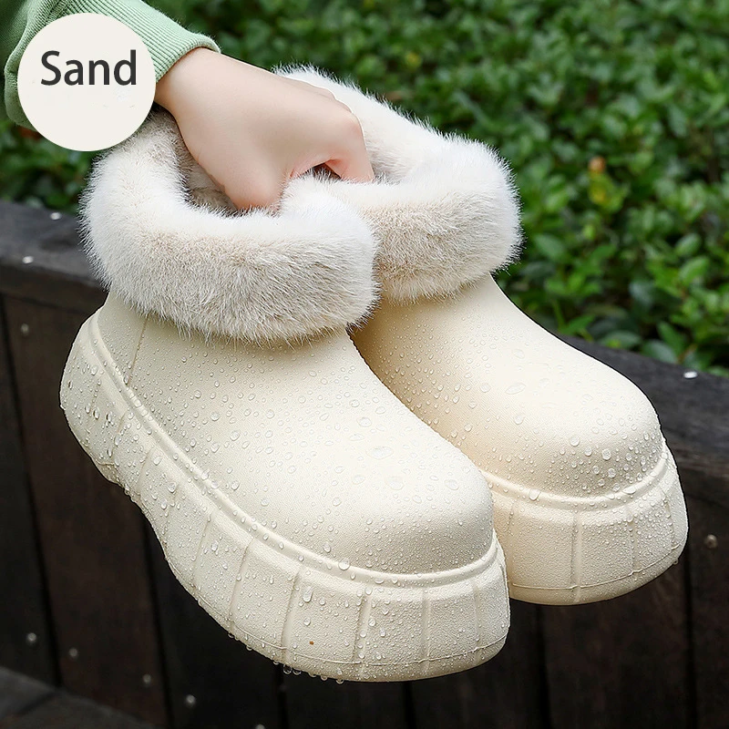 

Wide Toe Fur Rain Boots Women's EVA Short Rainshoes Ladies Winter Waterproof Ankle Snow Boot Woman Platform Orthopedic Galoshes