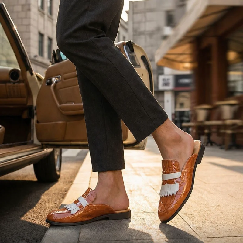 

Retro Men Pointed-toe Slippers Black-brown Color Men Flat-heeled Casual Comfortable Stylish Slippers Indoor Outdoor Slippers