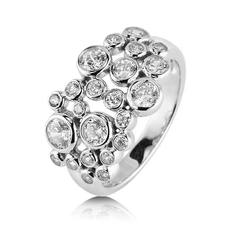 Huitan Multi Runde Zirkonia Design Frauen Ringe Hochzeit Verlobung Bands Zubehör Funkelnden Silber Farbe Mode Schmuck