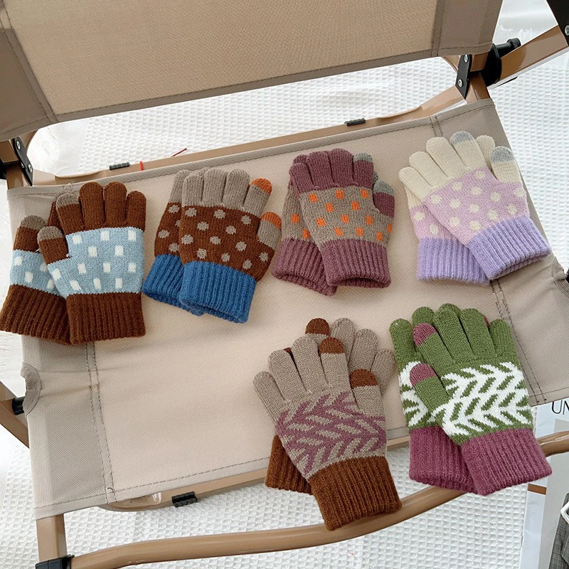 3-8Y الطفل قفازات الشتاء الفتيان الفتيات الأطفال مقاومة البرد خمسة أصابع محبوك إصبع الدفء الأطفال نصف اصبع قفازات
